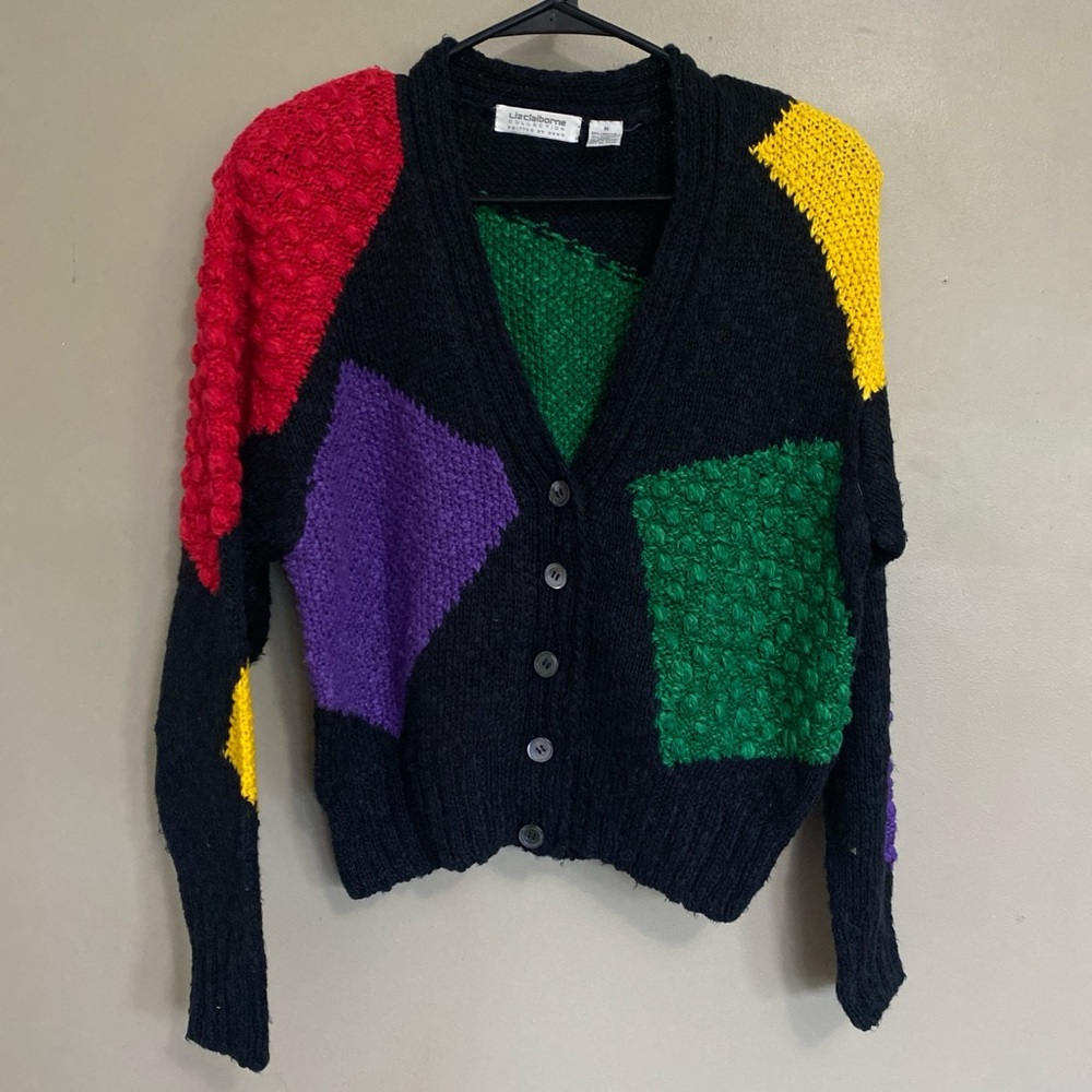 Liz Claiborne Multicolor Patchwork Cardigan